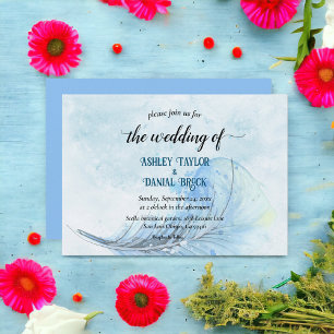 Elegant Navy Blue Dusty Watercolor Stylish Wedding Invitation