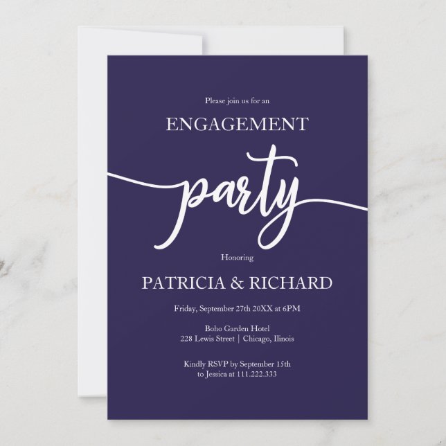 Elegant Navy Blue Engagement Party Invitation (Front)
