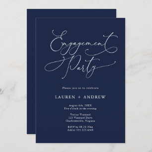 Elegant Navy Blue Engagement Party Invitation