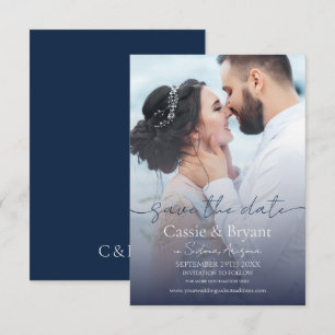 Elegant Navy Blue Fade Photo Wedding Save the Date
