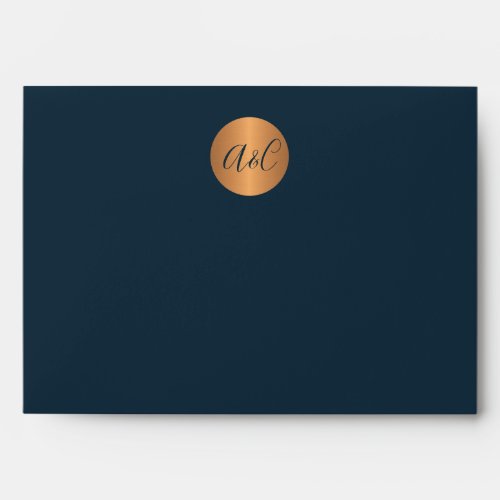 Elegant navy blue faux copper gold monogrammed envelope