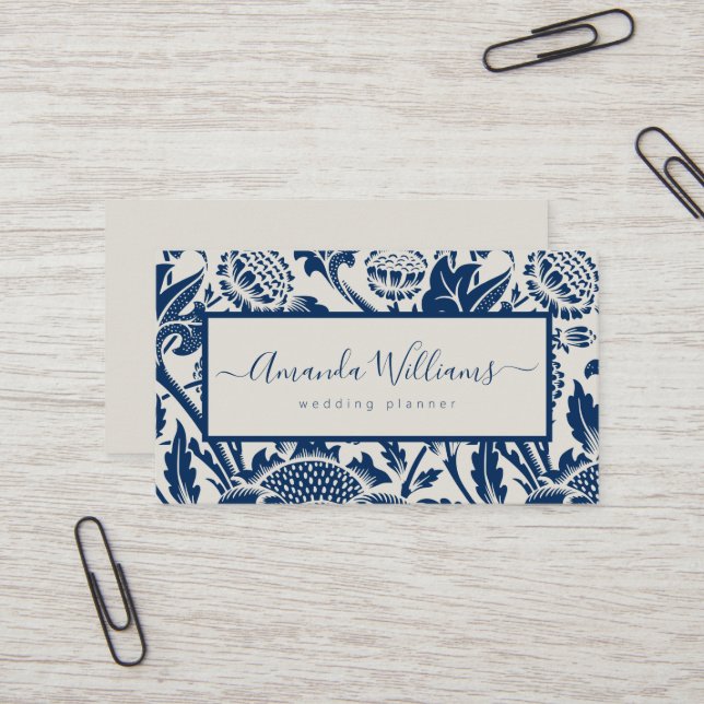 Elegant Navy Blue Floral  Business Card (Front/Back In Situ)