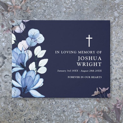 Elegant Navy Blue Floral Christian Funeral