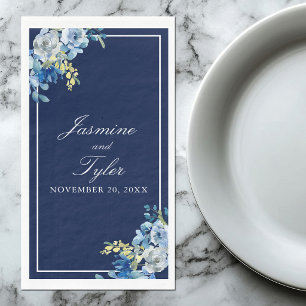 Elegant Navy Blue Floral Custom Wedding Paper Guest Towels