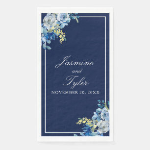 Elegant Navy Blue Floral Custom Wedding Paper Guest Towels