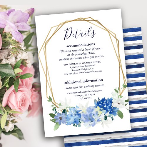 Elegant Navy Blue Floral Foliage Modern Wedding Enclosure Card