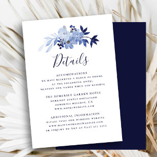 Elegant Navy Blue Floral Foliage Wedding Details Enclosure Card