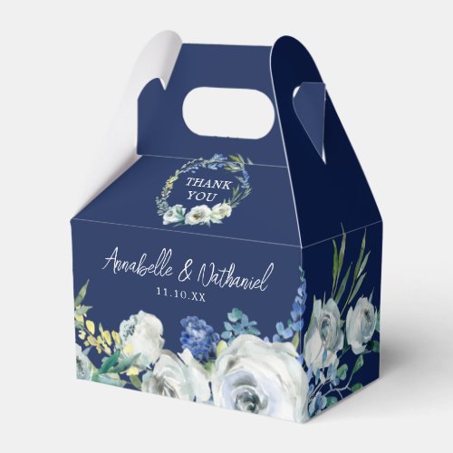 Elegant Navy Blue Floral Modern Winter Wedding Favor Boxes
