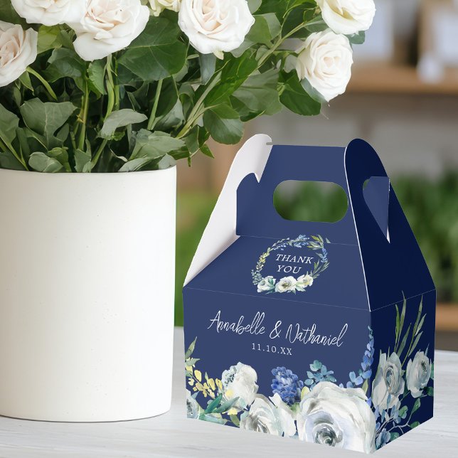 Elegant Navy Blue Floral Modern Winter Wedding Favor Boxes (Creator Uploaded)