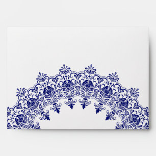 Elegant Navy Blue Floral Monogram Envelope