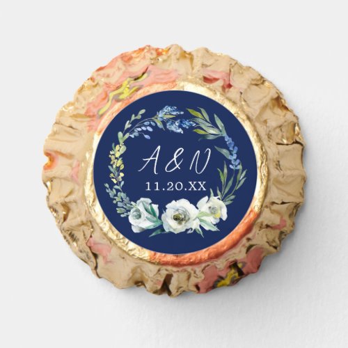 Elegant Navy Blue Floral Monogram Winter Wedding Reeses Peanut Butter Cups