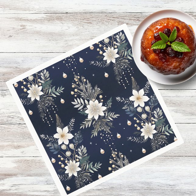 Elegant Navy Blue Floral Napkins (Creator Uploaded)