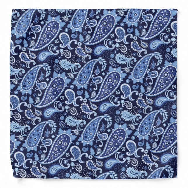 Elegant Navy Blue Floral Paisley Bandana (Front)