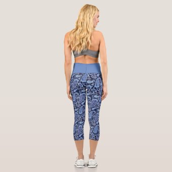 Elegant Navy Blue Floral Paisley Capri Leggings | Zazzle