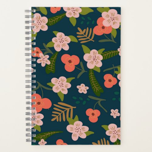 Elegant Navy Blue Floral Patch Notebook