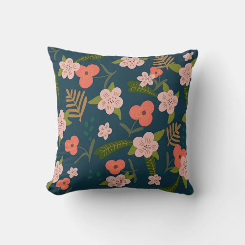 Elegant Navy Blue Floral Patch Throw Pillow