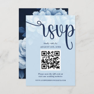 Elegant Navy Blue Floral Peony RSVP Card