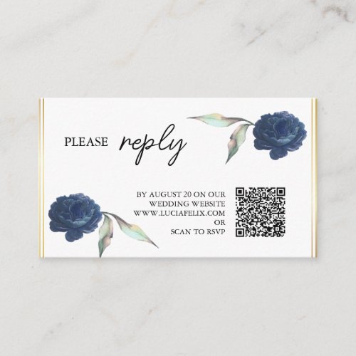 Elegant Navy Blue Floral Rose Wedding RSVP Enclosure Card