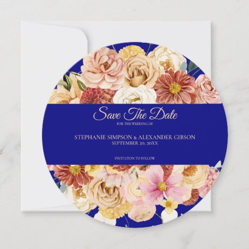 Elegant Navy Blue Floral Save The Date Card