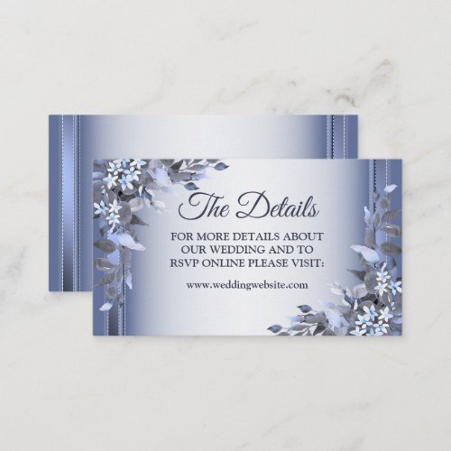 Elegant Navy Blue Floral Silver Wedding Detail Enclosure Card