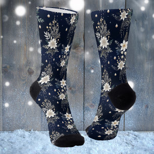 Elegant Navy Blue Floral Socks