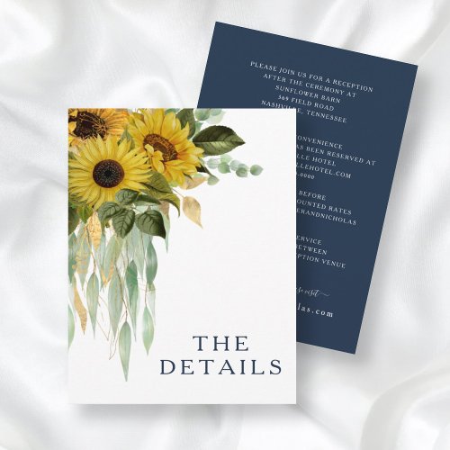 Elegant Navy Blue Floral Sunflower Wedding Enclosure Card