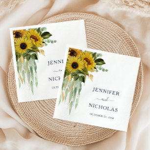Elegant Navy Blue Floral Sunflower Wedding Napkins