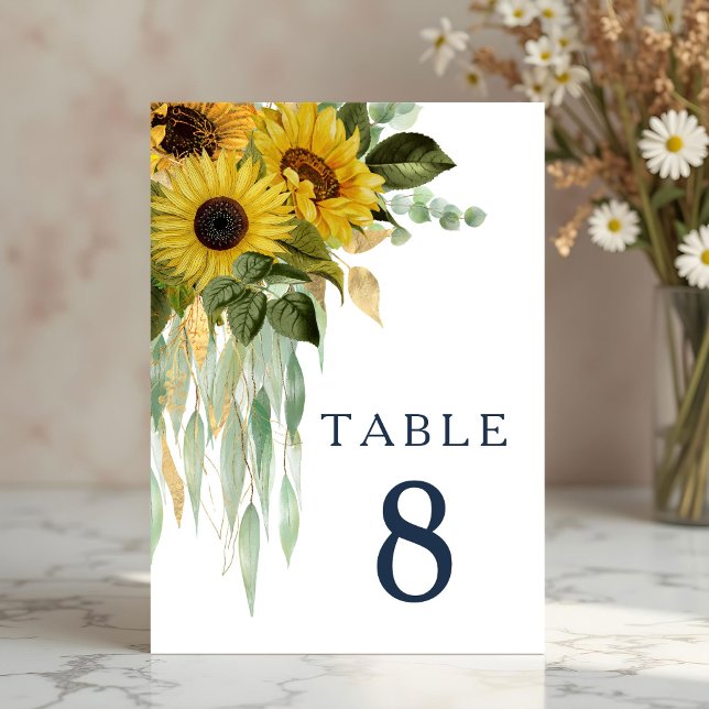 Elegant Navy Blue Floral Sunflower Wedding Table Number (Elegant Navy Blue Floral Sunflower Wedding Table Number)