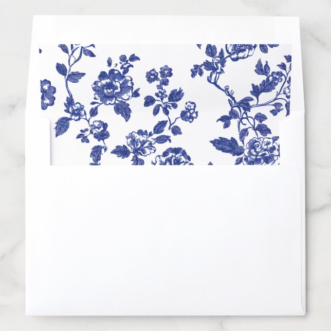 Elegant Navy Blue Floral Toile Save the Date Envelope Liner (In Envelope)