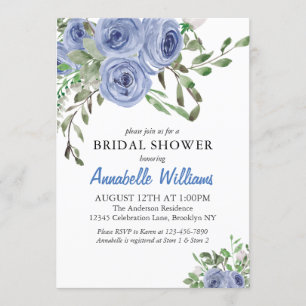 Elegant Navy Blue Floral Watercolor Bridal Shower Invitation