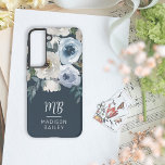 Elegant Navy Blue Floral Watercolor Monogram Samsung Galaxy S22 Case<br><div class="desc">Whimsical Dusty Blue and Cream White Watercolor Flowers Samsung Case with a Navy blue background and white custom monogram template. For an added personal touch include your first and last name to the template. Give a thoughtful personalized iPhone case as a gift for Mother’s Day, birthday, graduation, etc. Personalised Monogram...</div>