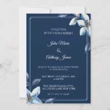 Elegant Navy Blue Floral Watercolor Wedding