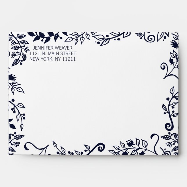 Elegant Navy Blue Floral Wedding Custom Envelopes (Front)
