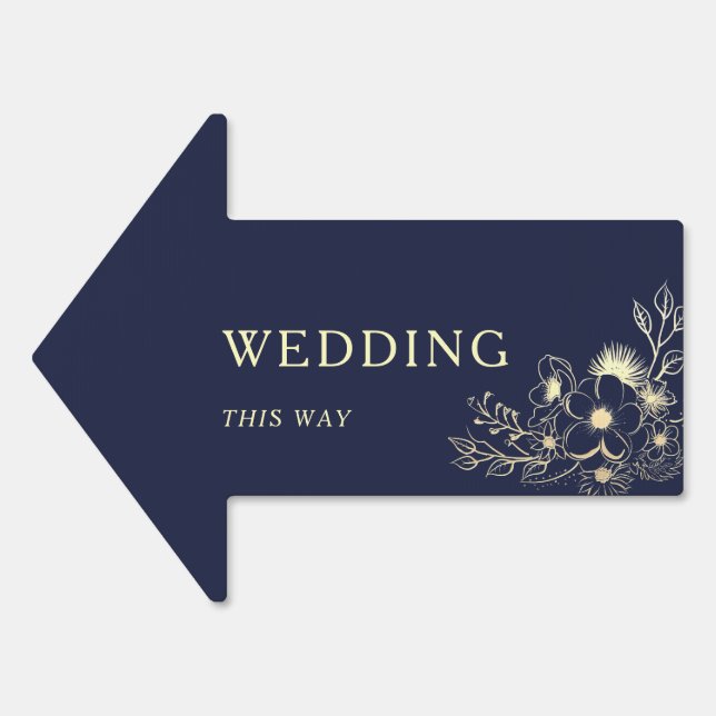 Elegant Navy Blue Floral Wedding Direction Sign (Front)