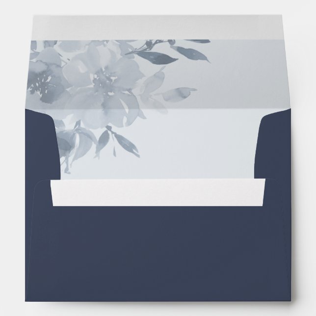Elegant Navy Blue Floral Wedding Envelope (Back (Bottom))