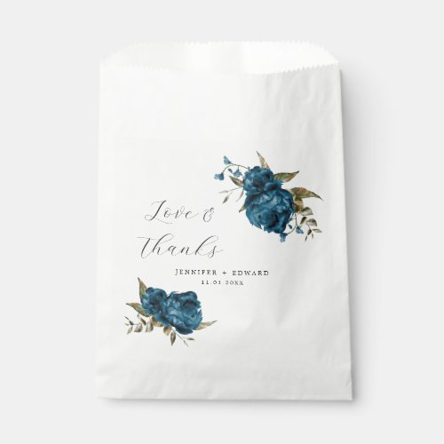 Elegant Navy Blue Floral Wedding Favor Bag