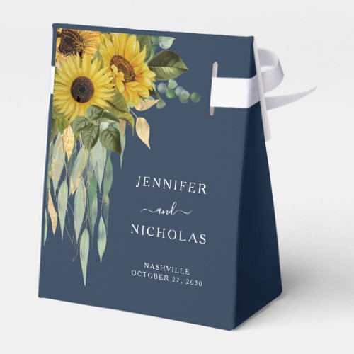 Elegant Navy Blue Floral Wedding Favor Boxes