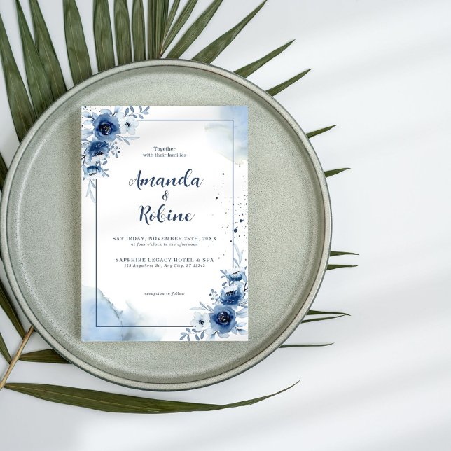 Elegant Navy Blue Floral Wedding Invitation (Creator Uploaded)