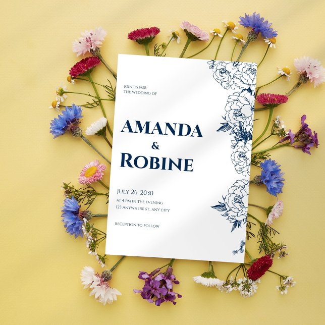 Elegant Navy Blue Floral Wedding Invitation (Creator Uploaded)