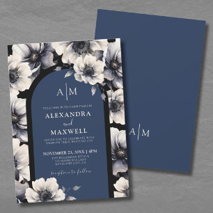 Elegant Navy Blue Floral Wedding Invitation