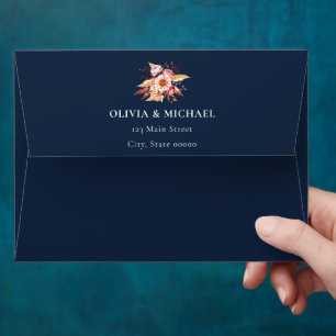 Elegant Navy Blue Floral Wedding Return Address Envelope