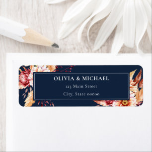 Elegant Navy Blue Floral Wedding Return Address Label