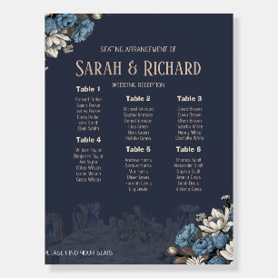 Elegant Navy Blue Floral Wedding Seating Chart Foam Board