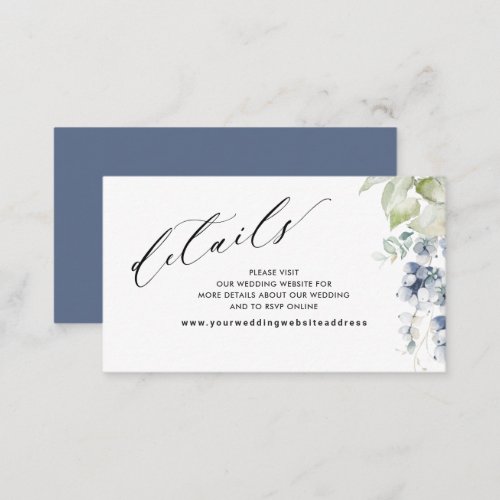 Elegant Navy Blue Floral Wedding Website Details Enclosure Card