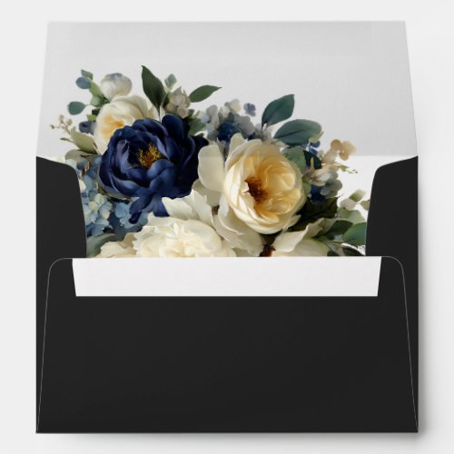 Elegant Navy Blue Floral &amp; White Peonies Wedding Envelope