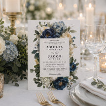 Elegant Navy Blue Floral & White Peonies Wedding