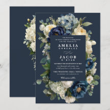 Elegant Navy Blue Floral & White Peonies Wedding