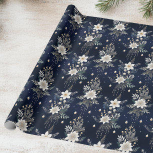 Elegant Navy Blue Floral Wrapping Paper