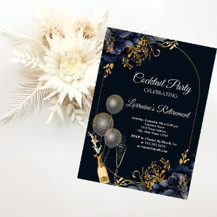 Elegant Navy Blue Flower Balloons,Wine Retirement Invitation