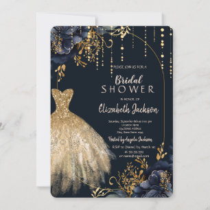 Elegant Navy Blue Flowers Bridal Shower Invitation